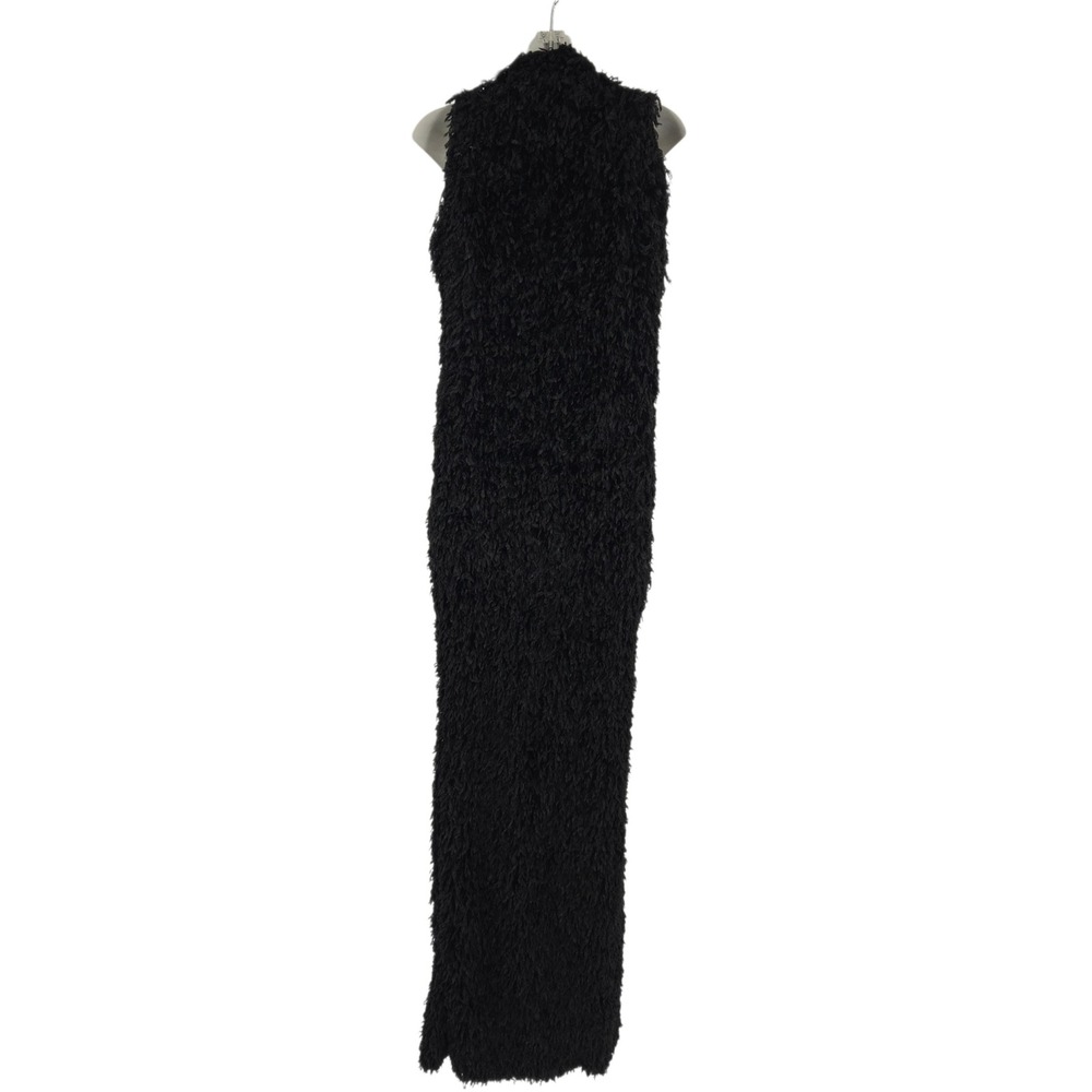 Coucoo Maxi Dress Womens XL Black Shaggy Feather Boa Mock Neck Sleeveless Gown - Picture 5 of 13